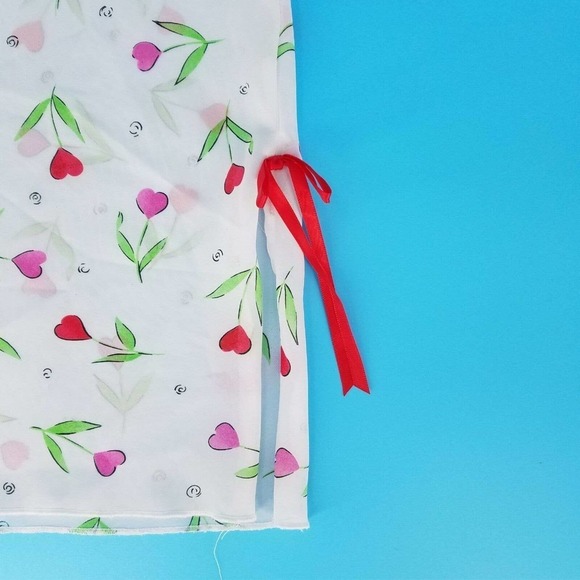 LA Intimates Sexy Heart Floral White/Pink/Red Sheer Mini Night Gown Womens Sz M - Picture 5 of 6